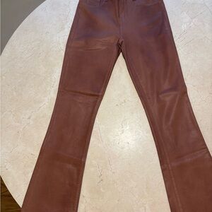 L'AGENCE Leather Flare Jeans in Brown